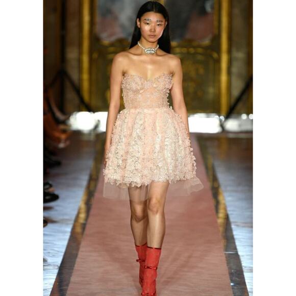 Giambattista Valli X H&M Floral Lace Strapless Sweetheart Mini Dress Women's 4 - Picture 2 of 7